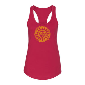 Boho Vintage Sun Face Women's Racerback Tank Top, Celestial Graphic for Summer, Beach and Workout Days