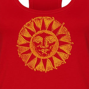 Boho Vintage Sun Face Women's Racerback Tank Top, Celestial Graphic for Summer, Beach and Workout Days