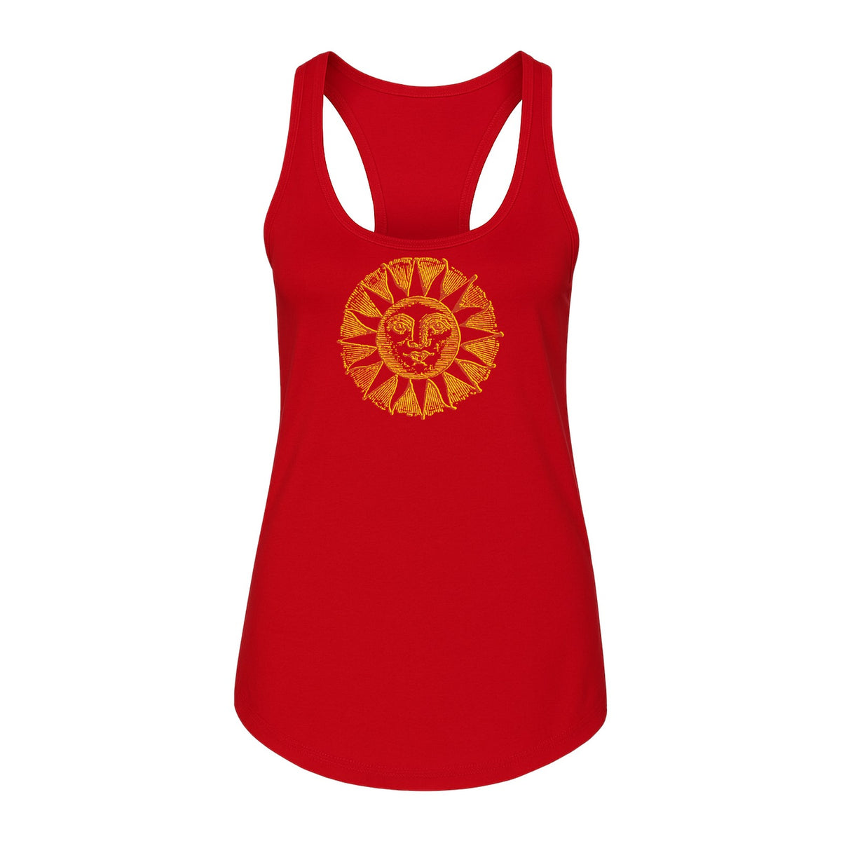 Boho Vintage Sun Face Women's Racerback Tank Top, Celestial Graphic for Summer, Beach and Workout Days