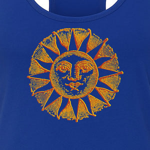 Boho Vintage Sun Face Women's Racerback Tank Top, Celestial Graphic for Summer, Beach and Workout Days