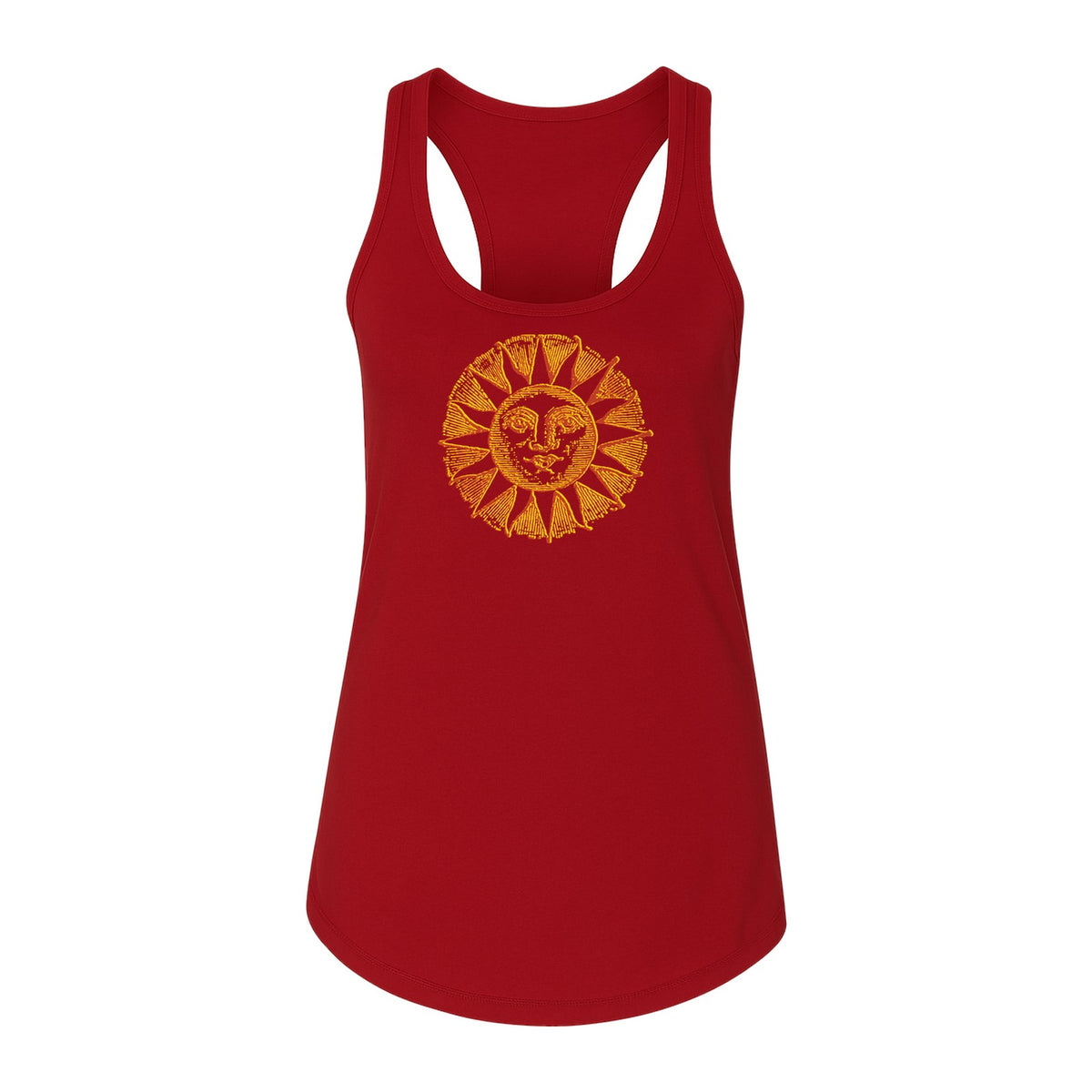 Boho Vintage Sun Face Women's Racerback Tank Top, Celestial Graphic for Summer, Beach and Workout Days
