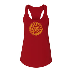 Boho Vintage Sun Face Women's Racerback Tank Top, Celestial Graphic for Summer, Beach and Workout Days