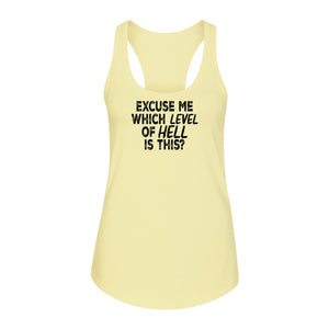 Funny Workout Women's Racerback Tank Top, Excuse Me Which Level Of Hell Is This Gym Shirt