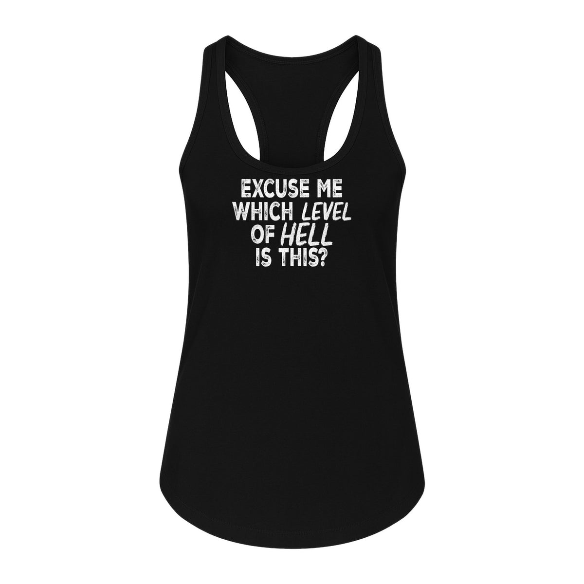 Funny Workout Women's Racerback Tank Top, Excuse Me Which Level Of Hell Is This Gym Shirt