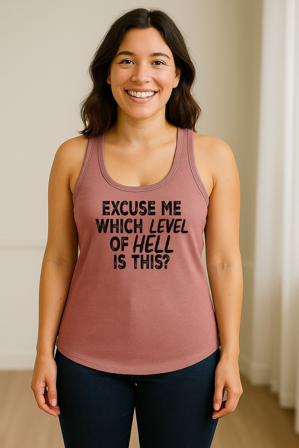 Funny Workout Women's Racerback Tank Top, Excuse Me Which Level Of Hell Is This Gym Shirt