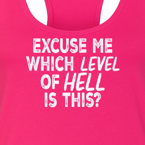 Funny Workout Women's Racerback Tank Top, Excuse Me Which Level Of Hell Is This Gym Shirt