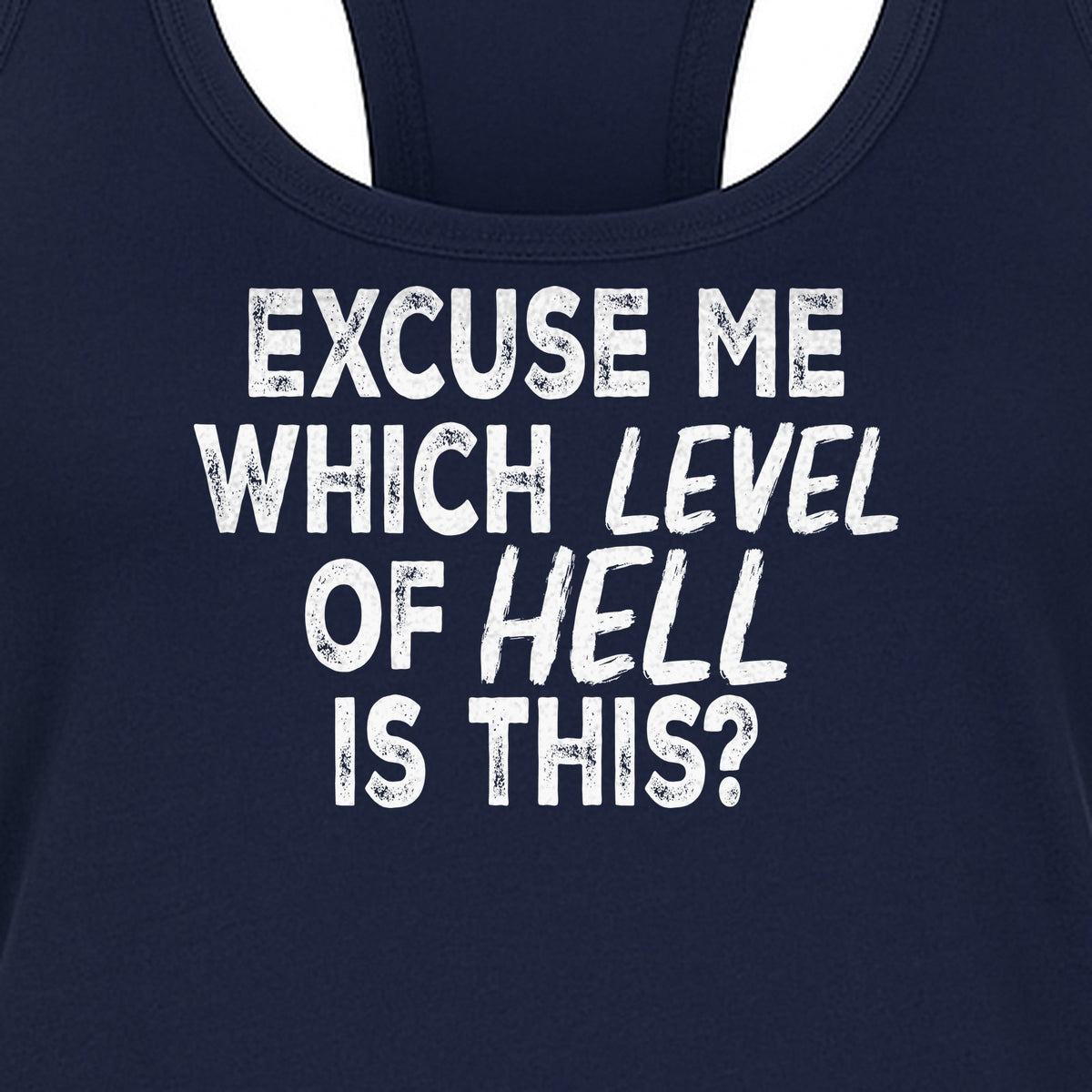 Funny Workout Women's Racerback Tank Top, Excuse Me Which Level Of Hell Is This Gym Shirt