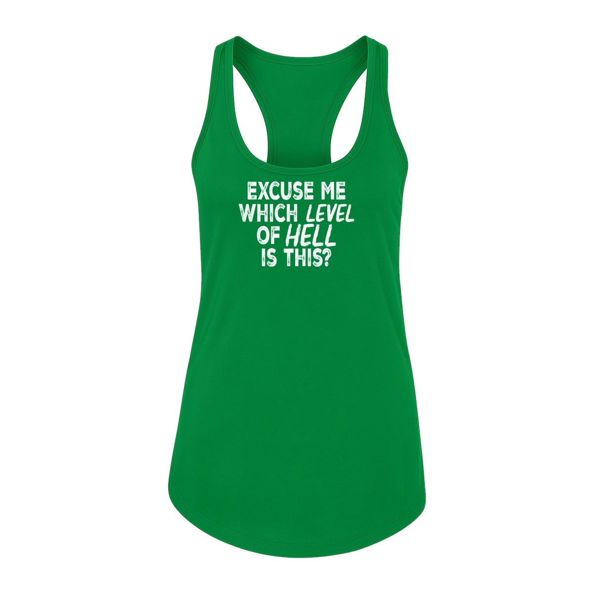 Funny Workout Women's Racerback Tank Top, Excuse Me Which Level Of Hell Is This Gym Shirt