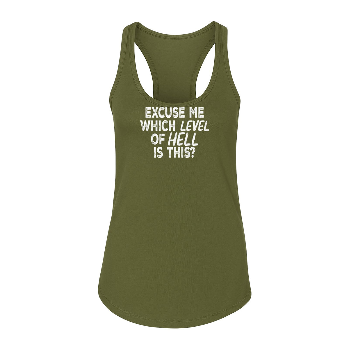 Funny Workout Women's Racerback Tank Top, Excuse Me Which Level Of Hell Is This Gym Shirt