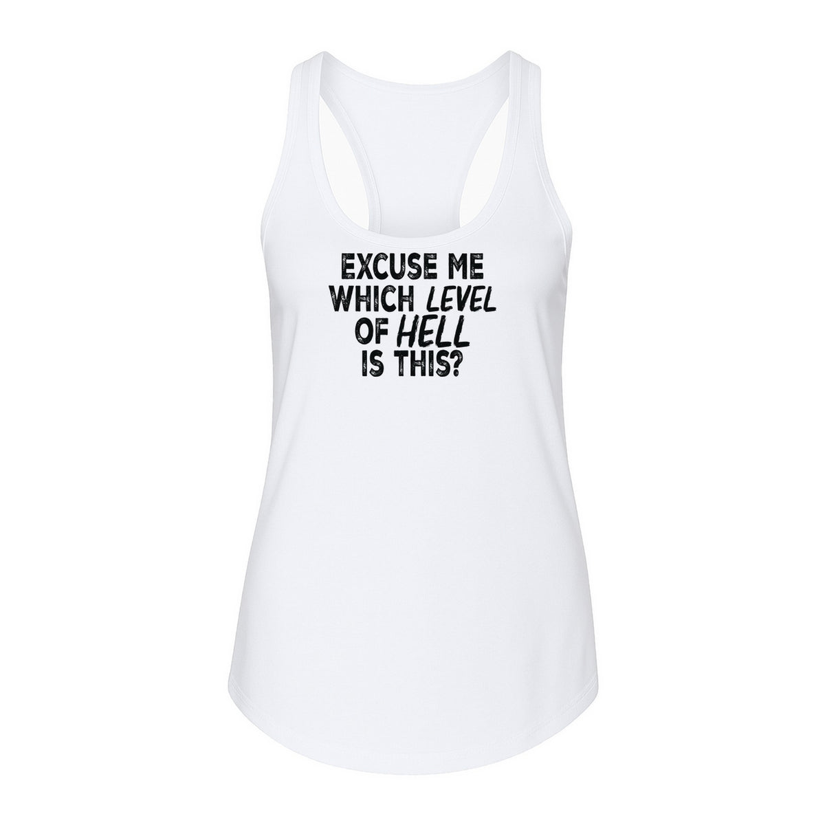 Funny Workout Women's Racerback Tank Top, Excuse Me Which Level Of Hell Is This Gym Shirt