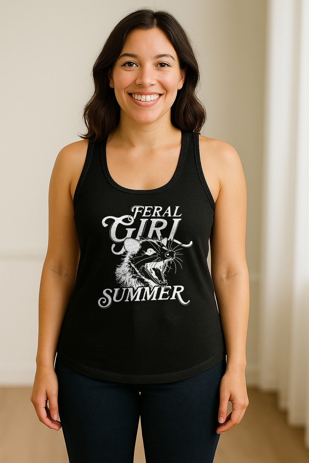 Feral Girl Summer Opossum Women's Racerback Tank Top for Animal Lovers