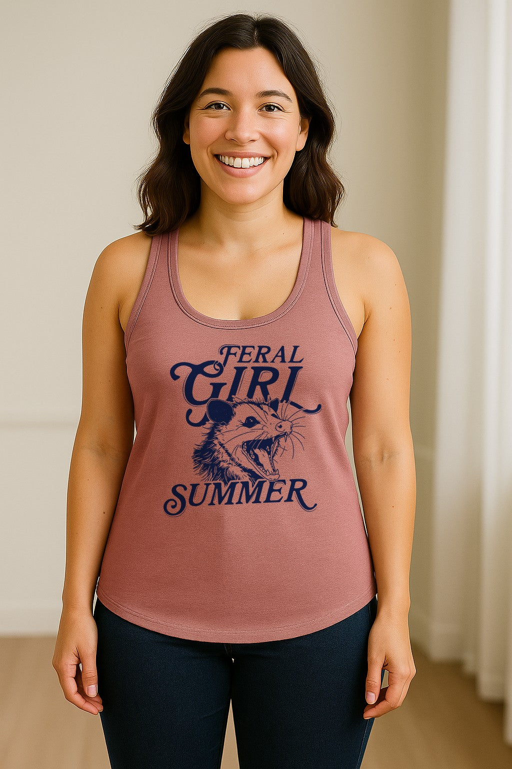 Feral Girl Summer Opossum Women's Racerback Tank Top for Animal Lovers