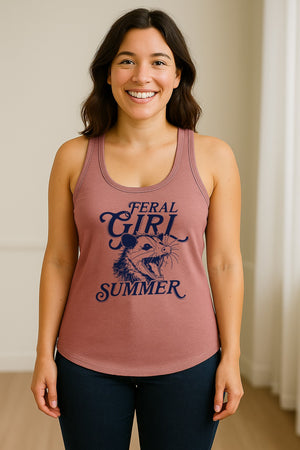 Feral Girl Summer Opossum Women's Racerback Tank Top for Animal Lovers