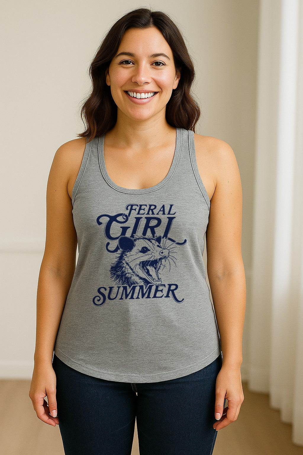 Feral Girl Summer Opossum Women's Racerback Tank Top for Animal Lovers