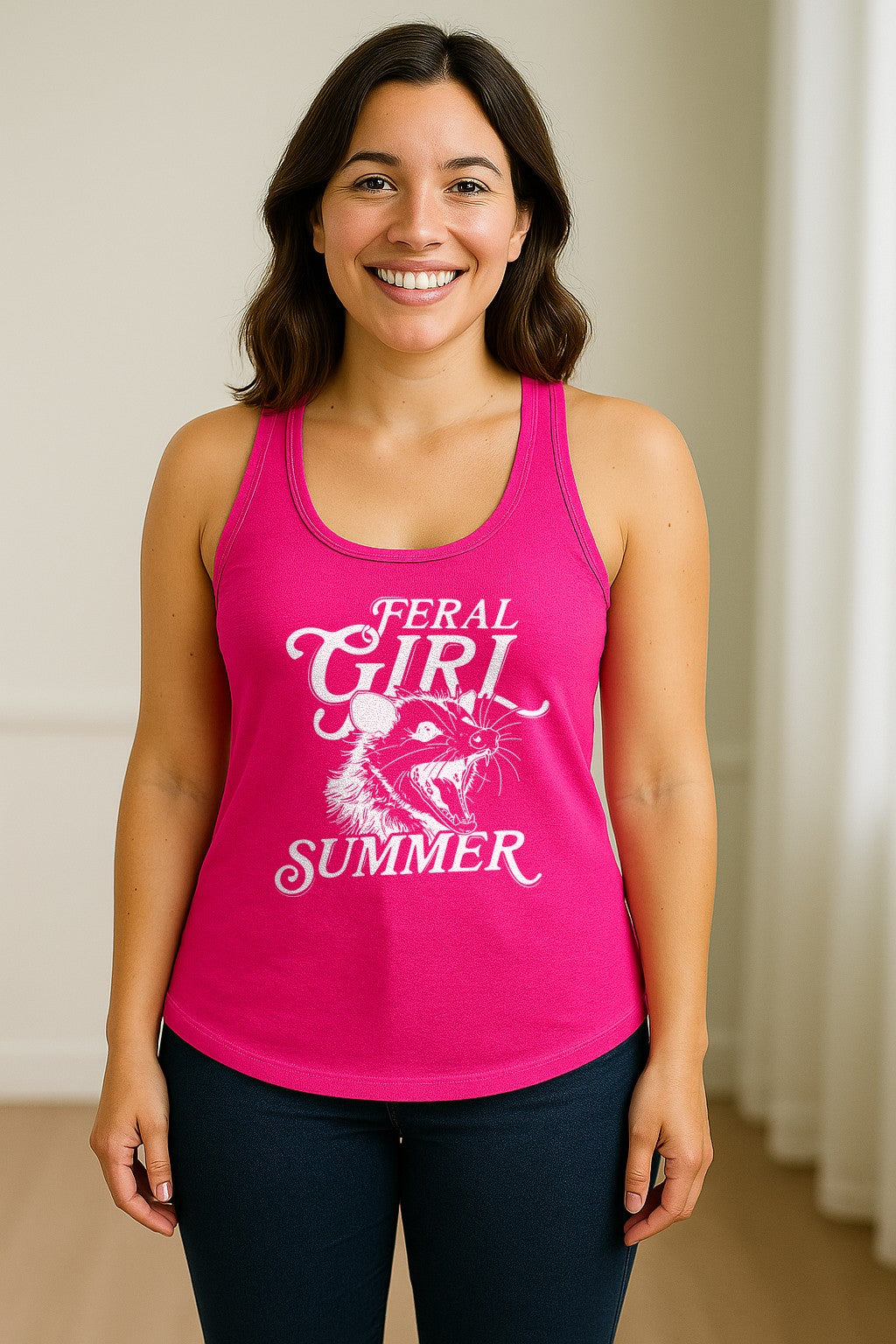 Feral Girl Summer Opossum Women's Racerback Tank Top for Animal Lovers