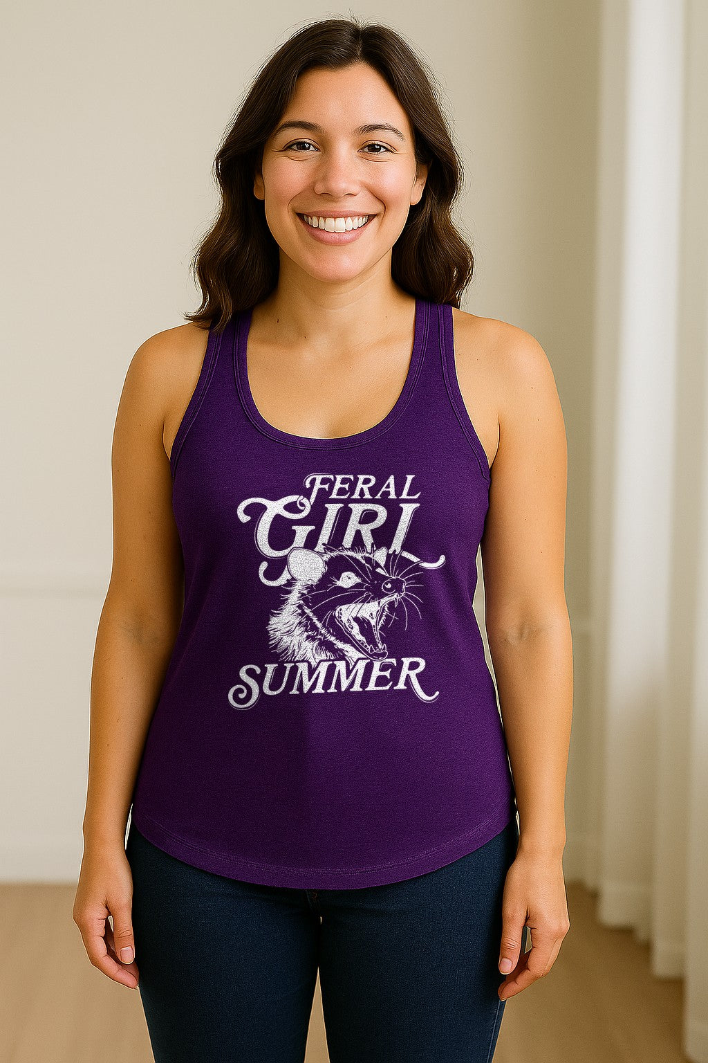 Feral Girl Summer Opossum Women's Racerback Tank Top for Animal Lovers