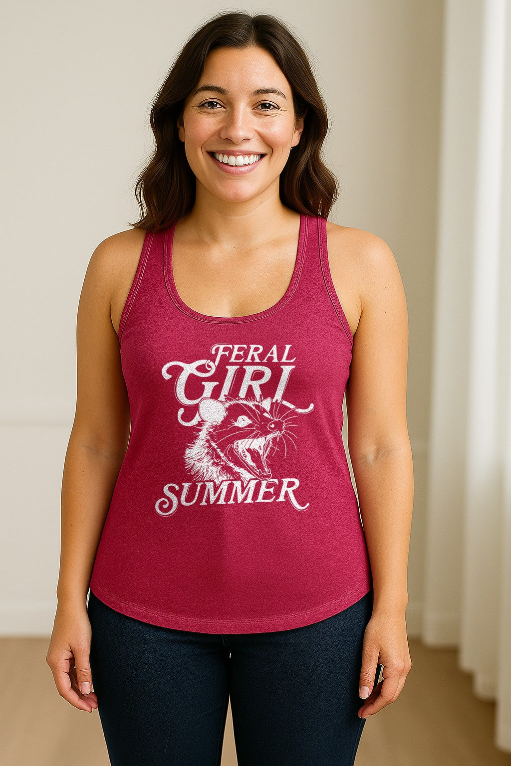 Feral Girl Summer Opossum Women's Racerback Tank Top for Animal Lovers