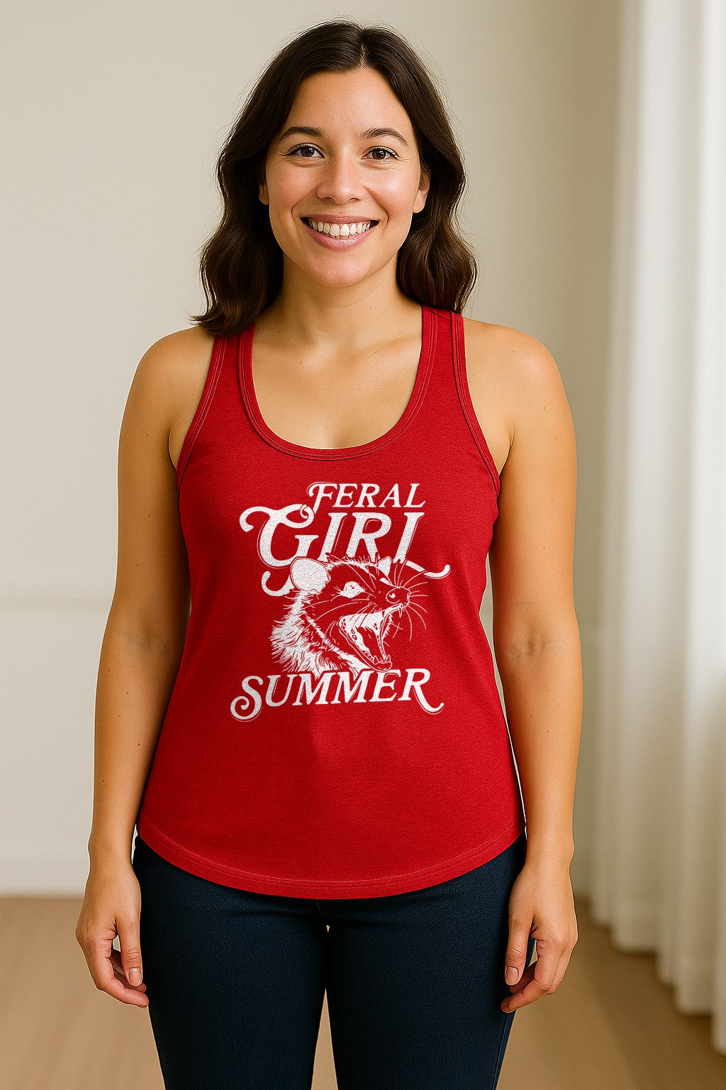 Feral Girl Summer Opossum Women's Racerback Tank Top for Animal Lovers