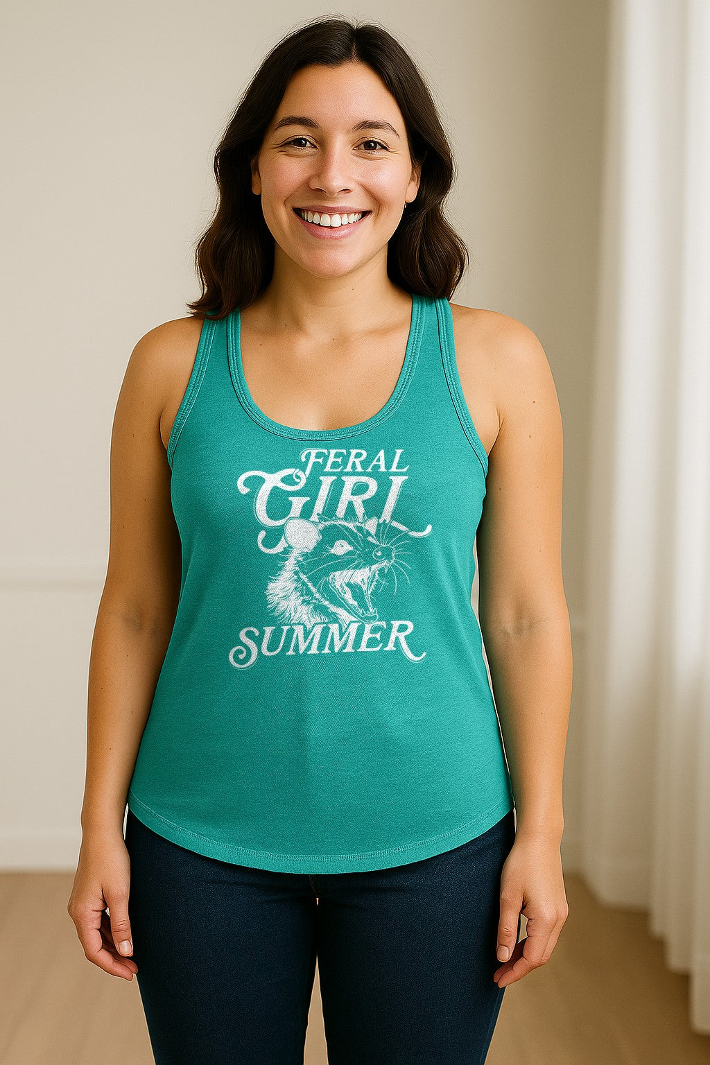 Feral Girl Summer Opossum Women's Racerback Tank Top for Animal Lovers