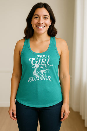 Feral Girl Summer Opossum Women's Racerback Tank Top for Animal Lovers