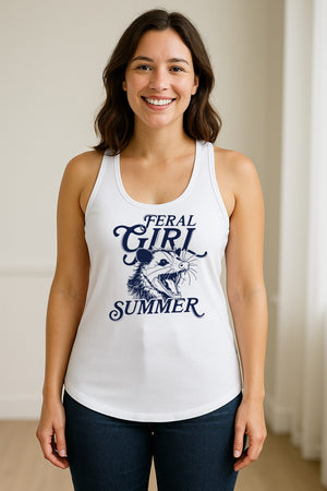 Feral Girl Summer Opossum Women's Racerback Tank Top for Animal Lovers