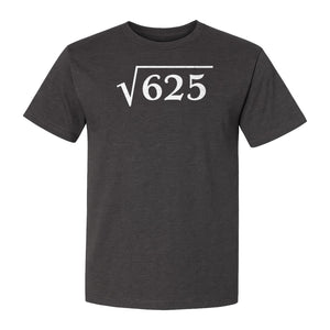 Square Root of 625 T-Shirt, Funny Math 25th Birthday Graphic for Number Lovers