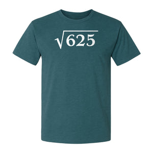 Square Root of 625 T-Shirt, Funny Math 25th Birthday Graphic for Number Lovers