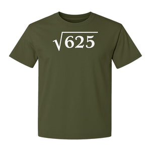 Square Root of 625 T-Shirt, Funny Math 25th Birthday Graphic for Number Lovers