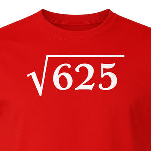 Square Root of 625 T-Shirt, Funny Math 25th Birthday Graphic for Number Lovers