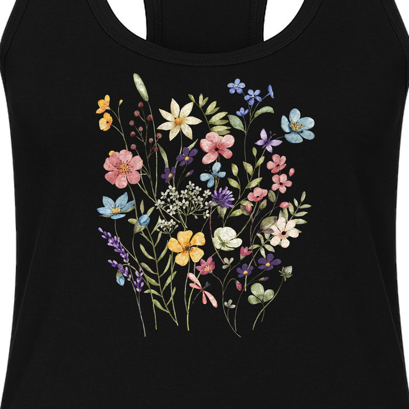 Vintage Wildflower Bouquet Women's Racerback Tank Top, Floral Cottagecore Boho Garden Style
