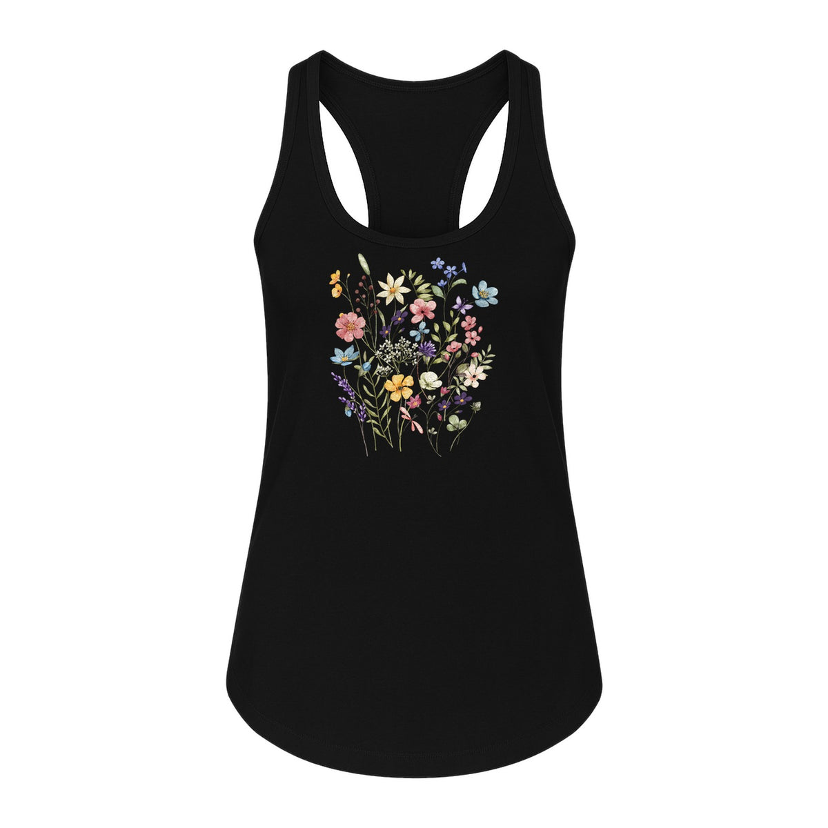 Vintage Wildflower Bouquet Women's Racerback Tank Top, Floral Cottagecore Boho Garden Style