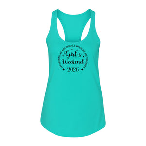 Girls Weekend 2026 Women's Racerback Tank Top, Apparently We Are Trouble Together Funny Vacation Outfit