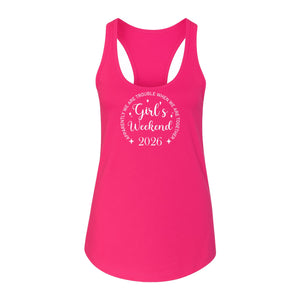 Girls Weekend 2026 Women's Racerback Tank Top, Apparently We Are Trouble Together Funny Vacation Outfit