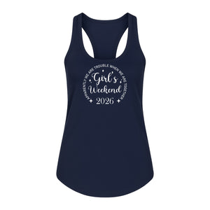 Girls Weekend 2026 Women's Racerback Tank Top, Apparently We Are Trouble Together Funny Vacation Outfit