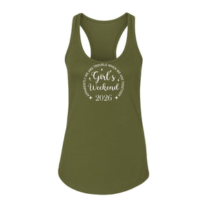 Girls Weekend 2026 Women's Racerback Tank Top, Apparently We Are Trouble Together Funny Vacation Outfit