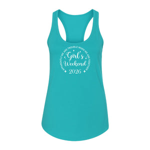 Girls Weekend 2026 Women's Racerback Tank Top, Apparently We Are Trouble Together Funny Vacation Outfit