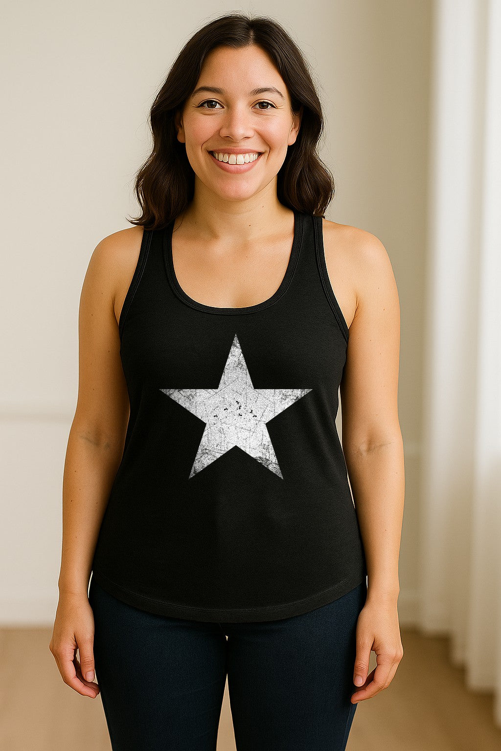 Distressed Star Women's Racerback Tank Top, Patriotic Fourth of July and Memorial Day Apparel