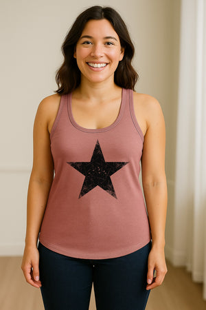 Distressed Star Women's Racerback Tank Top, Patriotic Fourth of July and Memorial Day Apparel