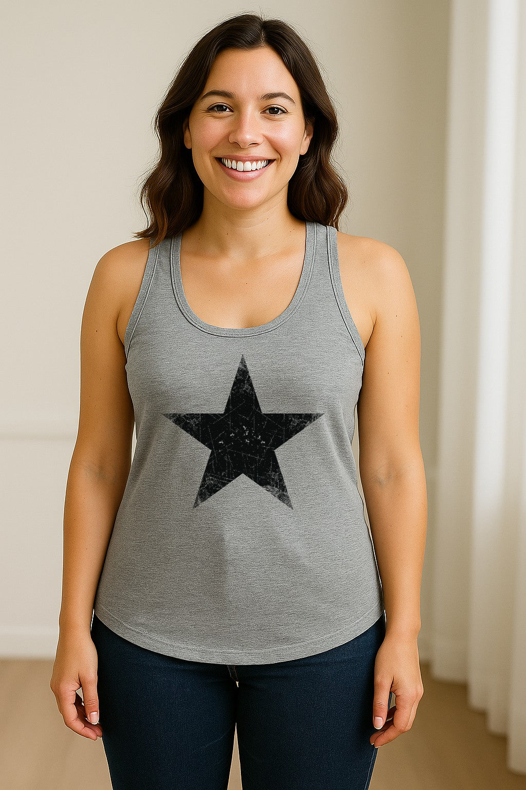 Distressed Star Women's Racerback Tank Top, Patriotic Fourth of July and Memorial Day Apparel