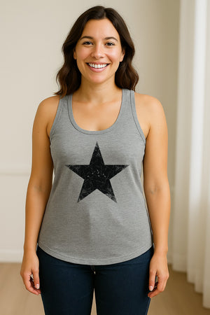Distressed Star Women's Racerback Tank Top, Patriotic Fourth of July and Memorial Day Apparel