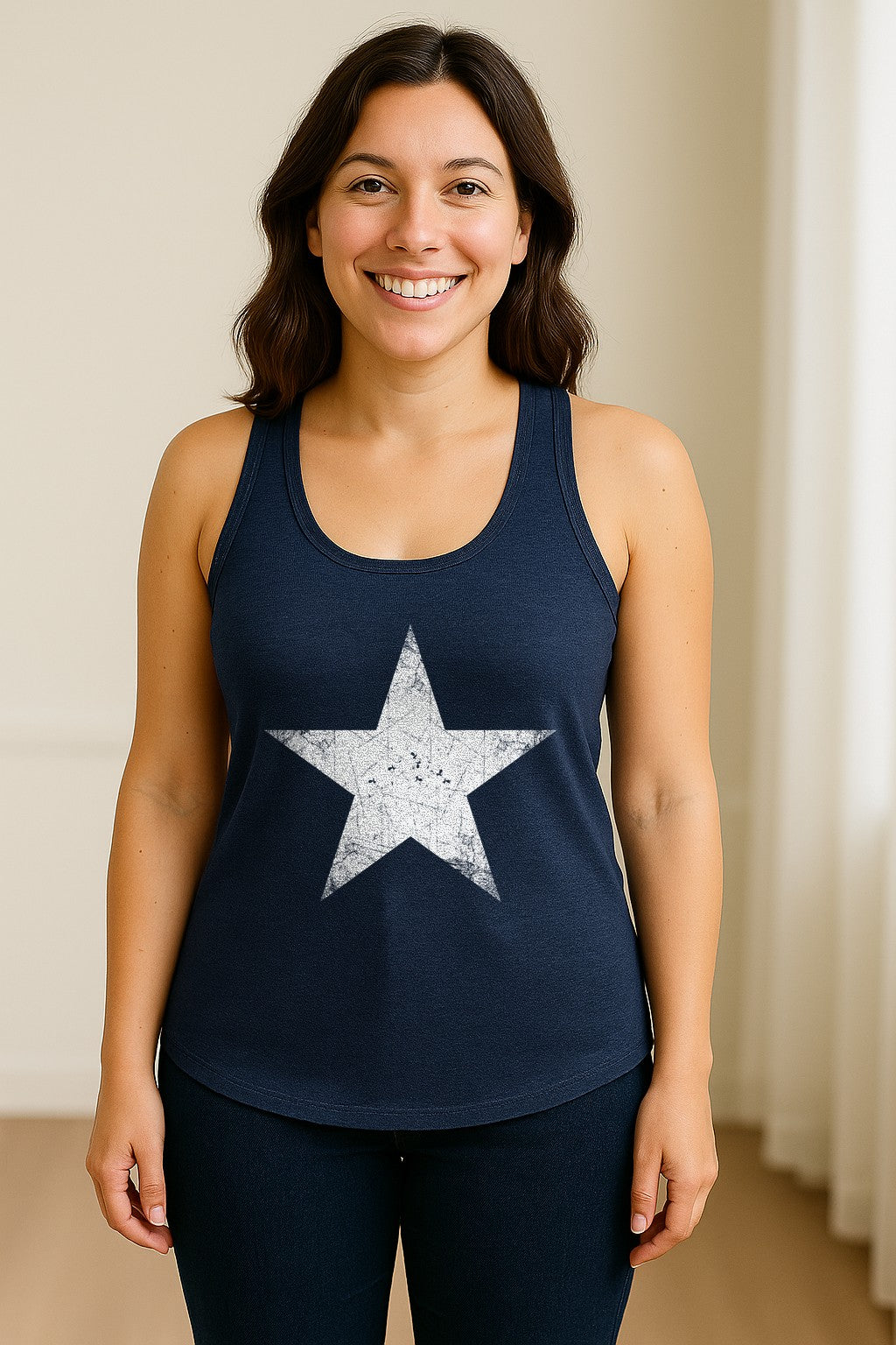 Distressed Star Women's Racerback Tank Top, Patriotic Fourth of July and Memorial Day Apparel