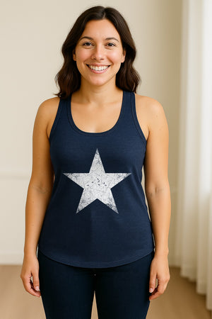 Distressed Star Women's Racerback Tank Top, Patriotic Fourth of July and Memorial Day Apparel