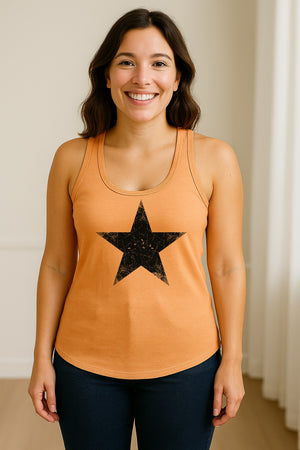 Distressed Star Women's Racerback Tank Top, Patriotic Fourth of July and Memorial Day Apparel