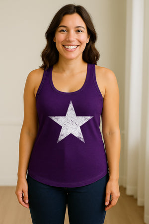Distressed Star Women's Racerback Tank Top, Patriotic Fourth of July and Memorial Day Apparel