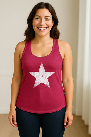 Distressed Star Women's Racerback Tank Top, Patriotic Fourth of July and Memorial Day Apparel