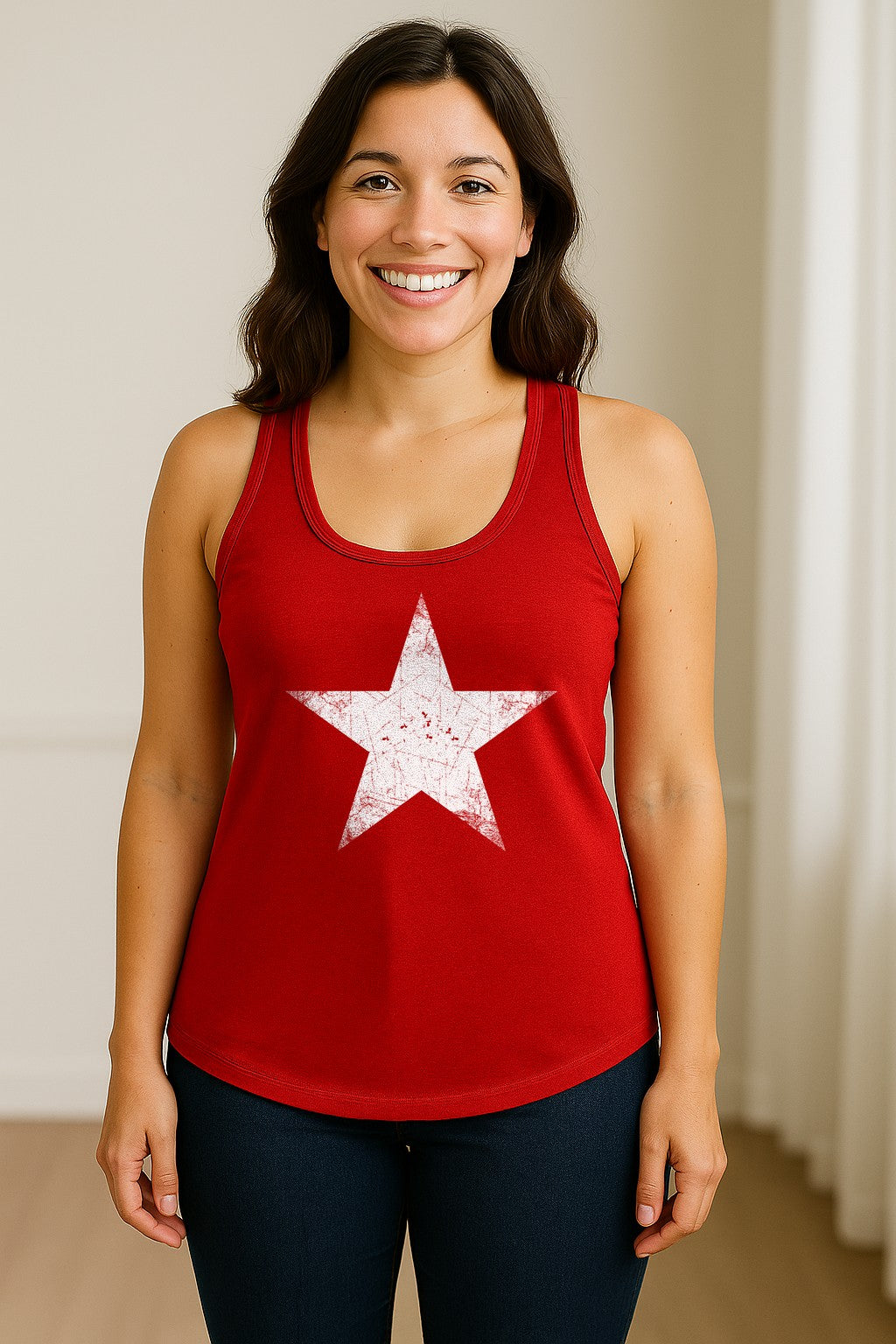 Distressed Star Women's Racerback Tank Top, Patriotic Fourth of July and Memorial Day Apparel