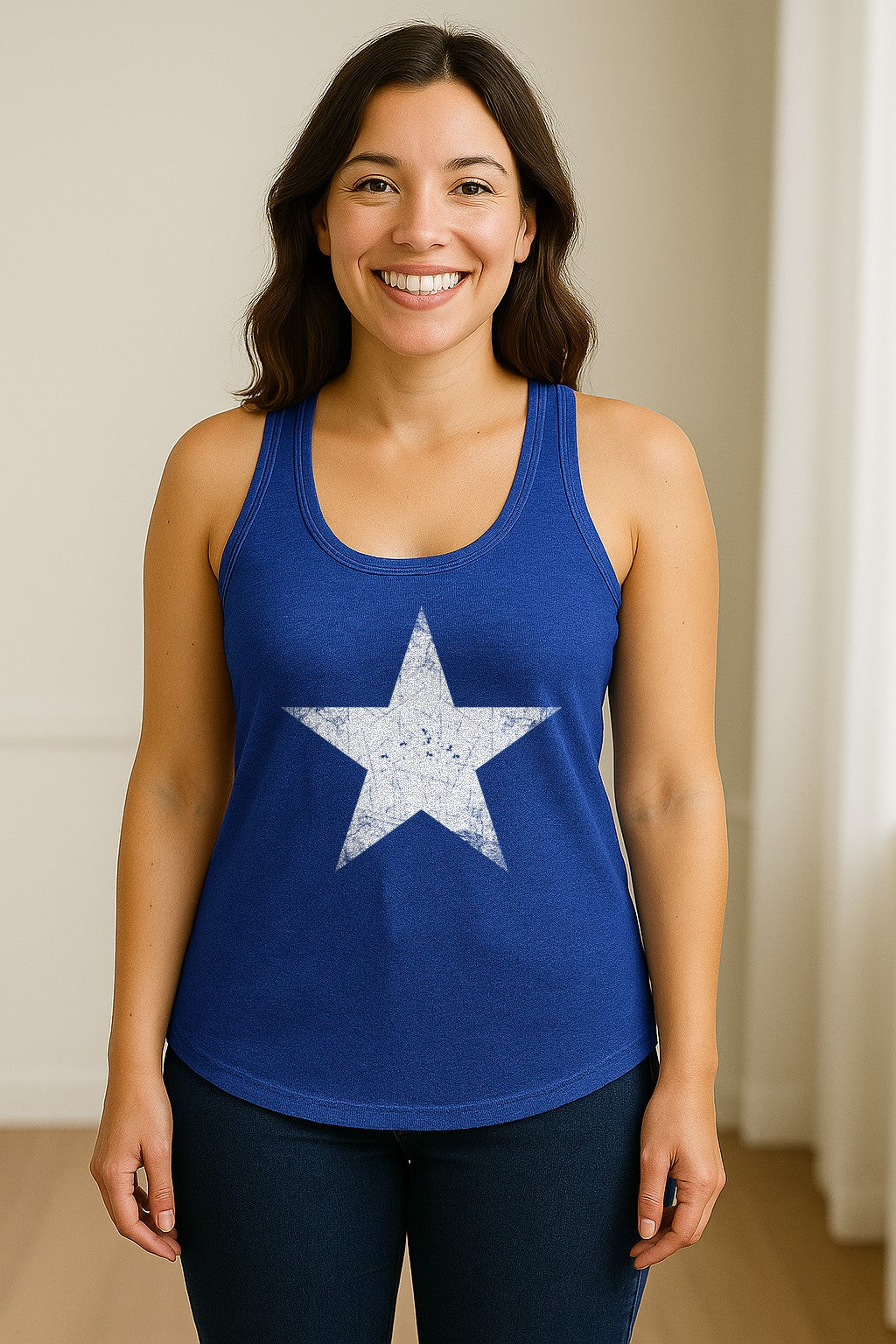 Distressed Star Women's Racerback Tank Top, Patriotic Fourth of July and Memorial Day Apparel