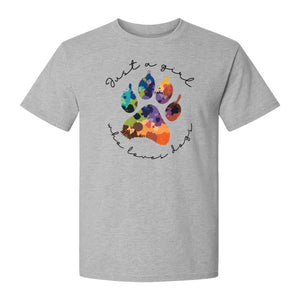 Just a Girl Who Loves Dogs T-Shirt, Colorful Paw Print Design for Puppy Moms and Pet Parents