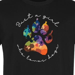 Just a Girl Who Loves Dogs T-Shirt, Colorful Paw Print Design for Puppy Moms and Pet Parents