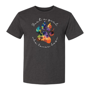 Just a Girl Who Loves Dogs T-Shirt, Colorful Paw Print Design for Puppy Moms and Pet Parents